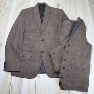 Studiosuits Mini-Tweed Cross Weave Wool 3-Pc Suit Mens Size 38S Slim 32x28 Brown